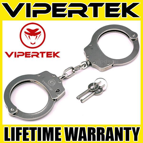 Vipertek Professional Double Lock Silver Steel Police Handcuffs W/ Keys