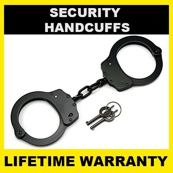 Security Handcuffs Professional Double Lock Heavy Duty Metal Steel - Black