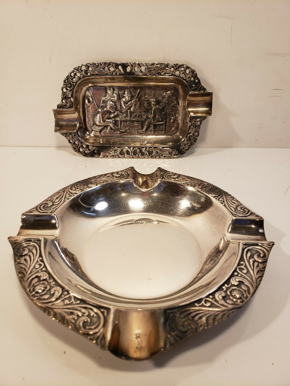 Vintage 2 Piece Silver Plated Ashtray Free Ship X