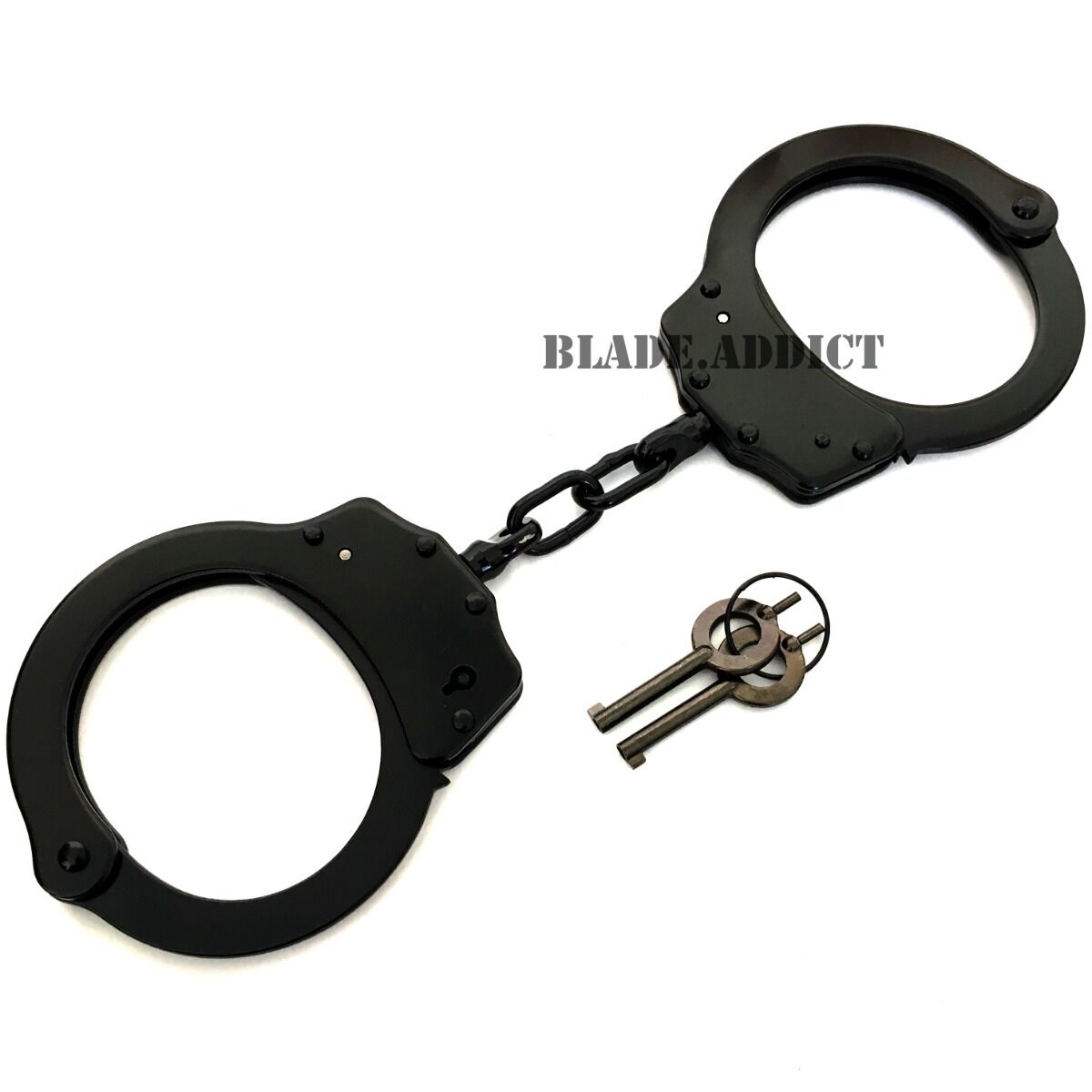 Police Handcuffs Black Steel Double Lock Real Hand Cuffs W/ Keys Authentic