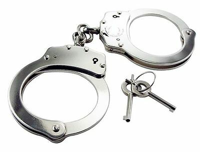 Real Handcuffs Nickel Plated Double Lock Police Handcuffs W/ 2 Keys - Hc01