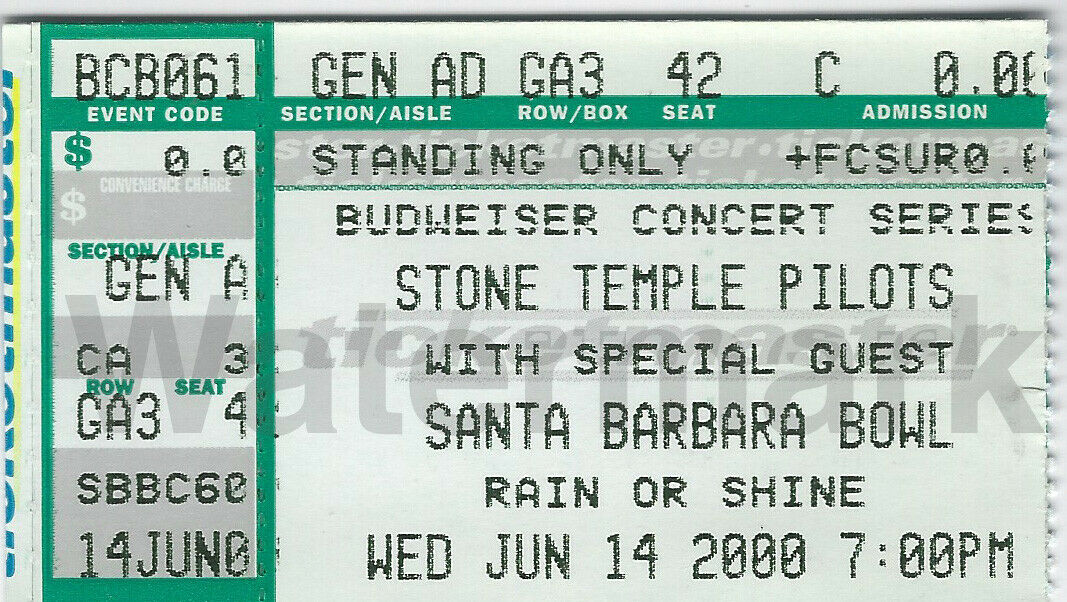 Stone Temple Pilots Concert Ticket 2000 Santa Barbara Bowl Scott Weiland Stp