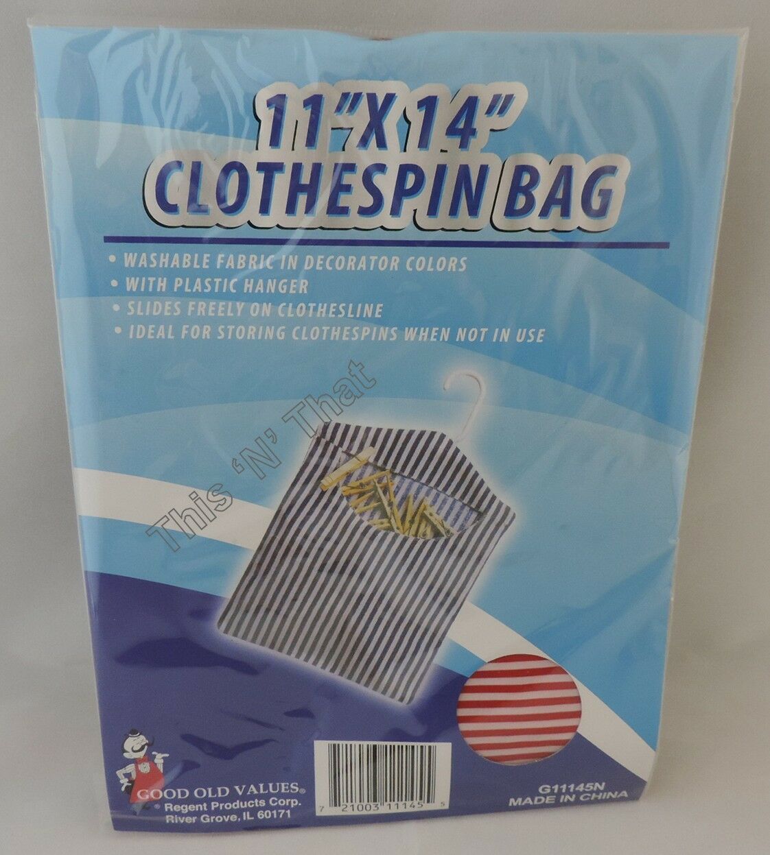 Fabric 11" X 14" Clothespin Bag/holder With Hanger Laundry Assorted Colors