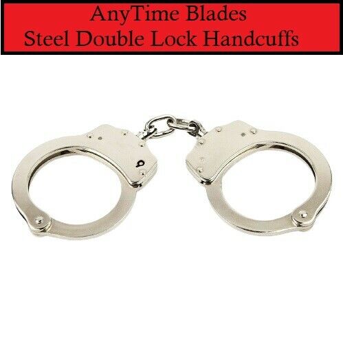 Professional Handcuffs Silver Steel Police Duty Double Lock W/keys New