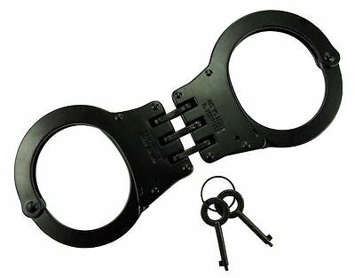 Black Handcuffs Real Double Lock Triple Hinged Police Hand Cuffs W/ 2 Keys Hc05