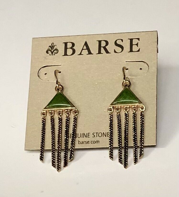 Barse Genuine Green Jasper Drop Chandelier Earrings