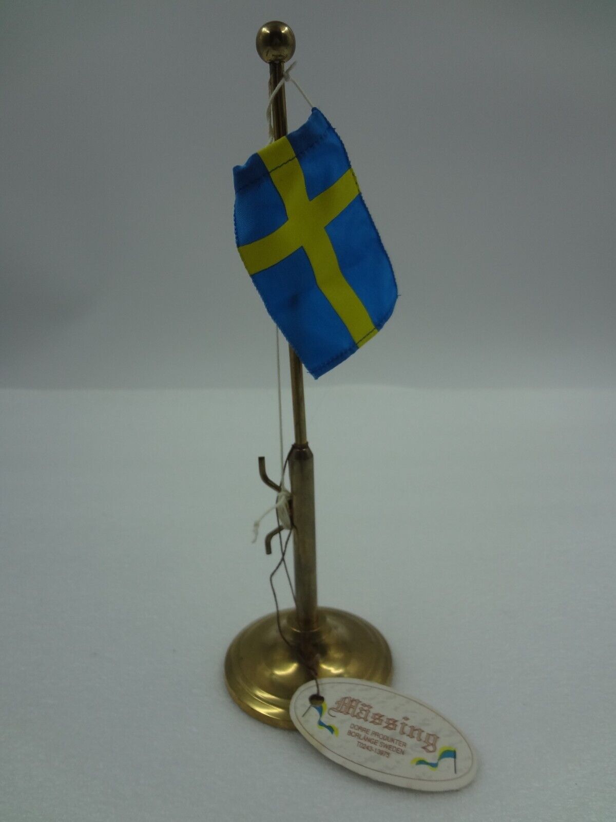 Miniature Brass Table Flag Pole Sweden Swedish Flag Vintage