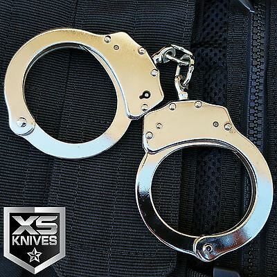 Police Handcuffs Professional Nickel Plated Double Lock Real Handcuffs W/keys