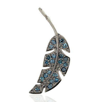 Blue Diamond Oxidized 925 Sterling Silver Leaf Charm Pendant Jewelry Gift