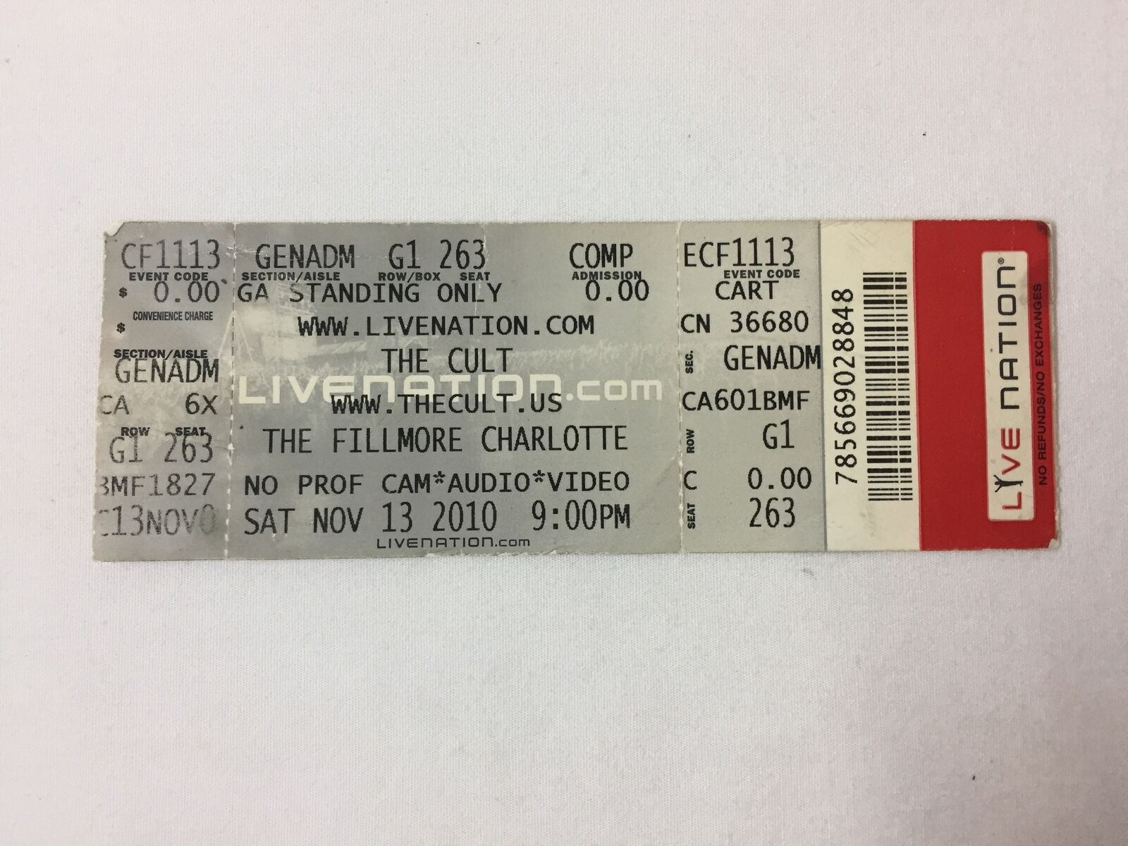 November 13, 2010 Ticket ~ The Cult