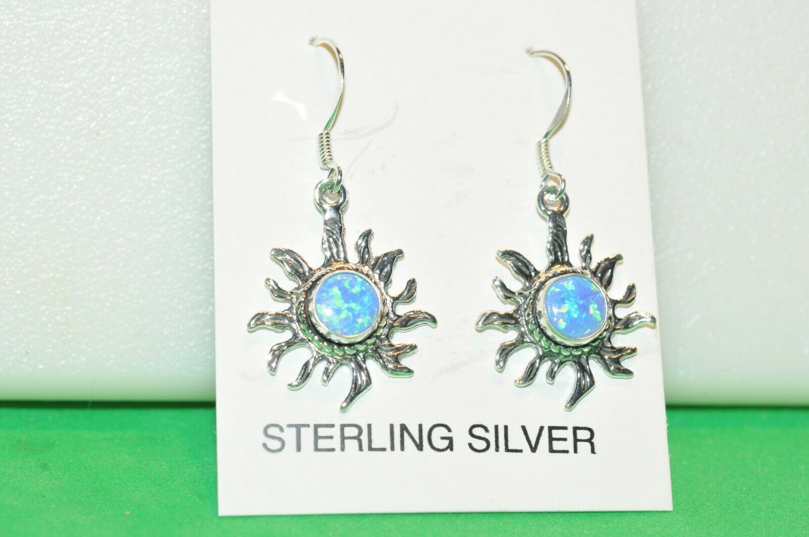 Beautiful Sterling Dangle Earrings Gilson Opal  (lab Created)