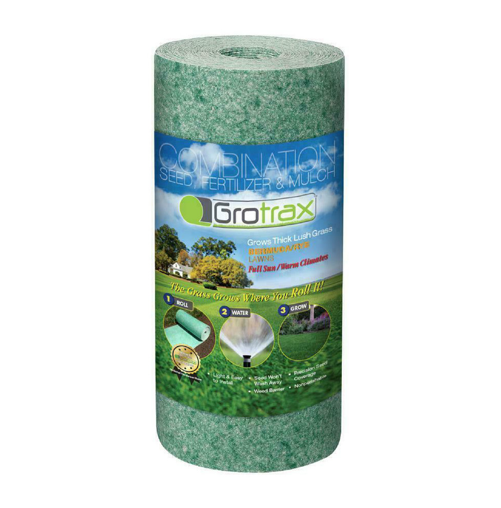 Grotrax Grass Seed 50 Sq Ft Quick Fix Bermuda Rye Mix All-in-one Bio Fabric *new