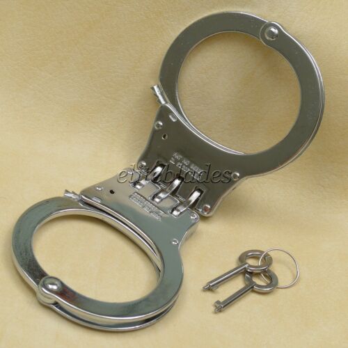 Heavy Duty Steel Hinged Double Lock Police Handcuffs Hand Cuffs 2 Keys New