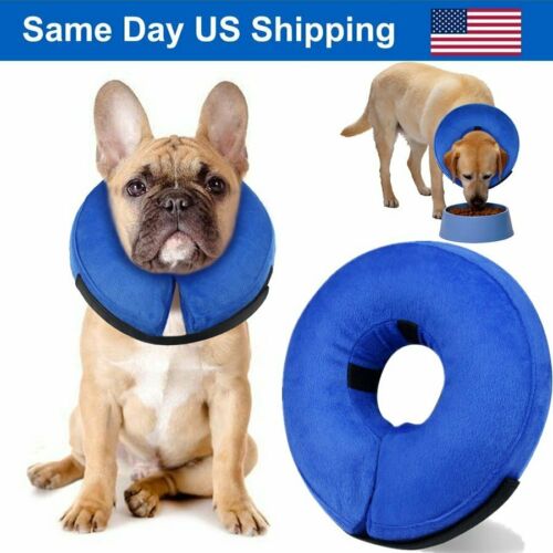 Blue M Size Soft Pet Inflatable Protective E-collar Cone For Dogs And Cats New