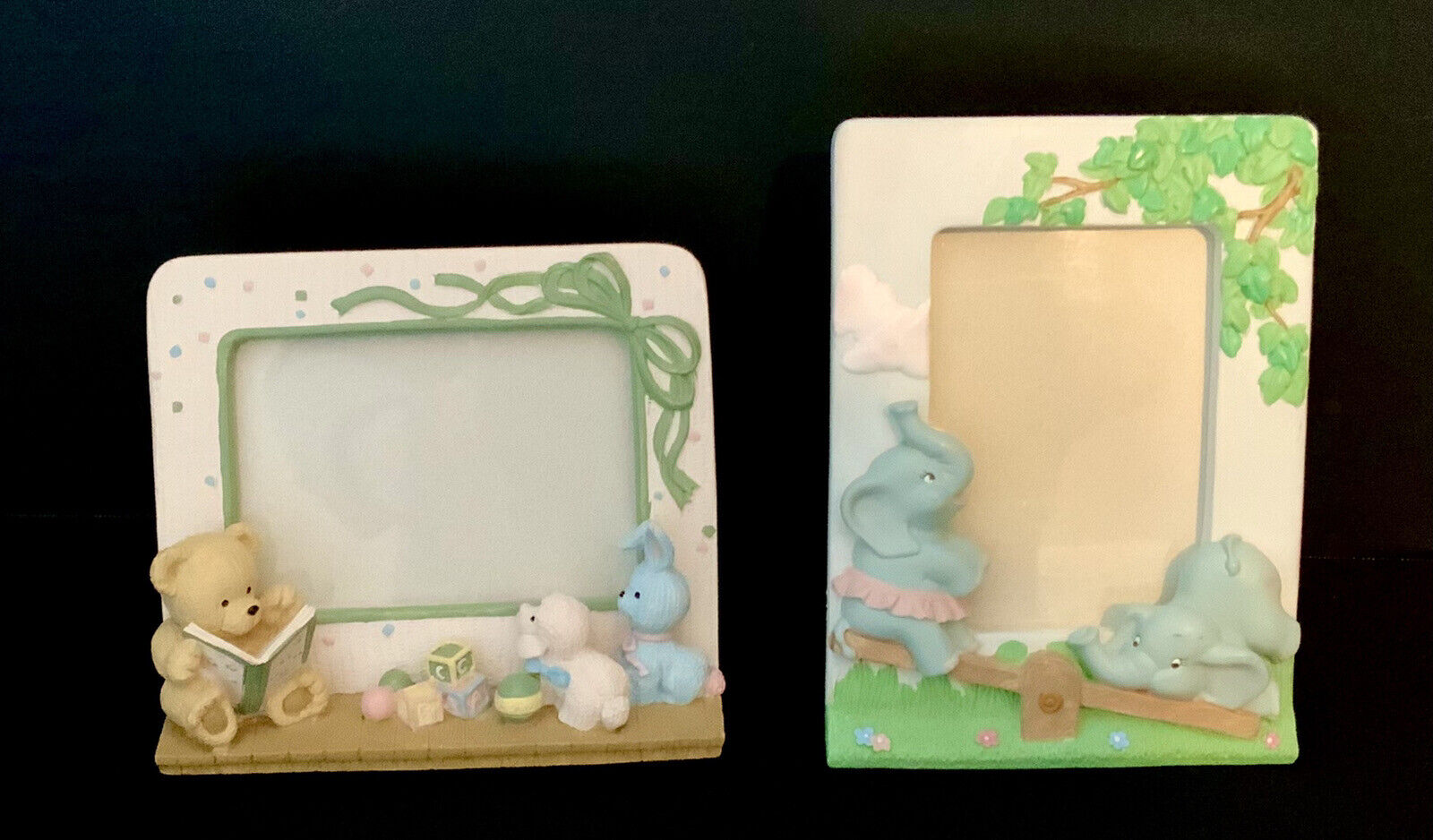2 Baby Nursery Photo Frames,5 X 3.5 Opening;elephants & Bear,lamb,bunny Reading