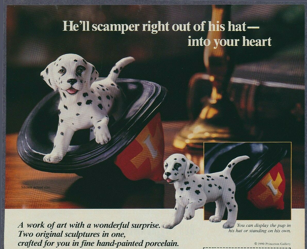 Dalmatian Puppies Fire Helmet Princeton Porcelain Vintage Magazine Print Ad 1990
