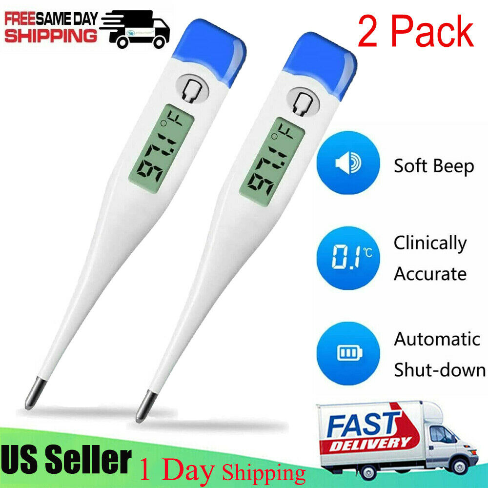 2x Digital Fever Thermometer Adult Baby Kids Lcd Fahrenheit Celcius Medical Oral