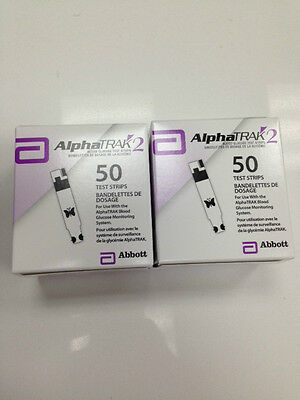 Alphatrak 2 Blood Glucose Test Strips 2 Boxes (100 Strips) Free Shipping