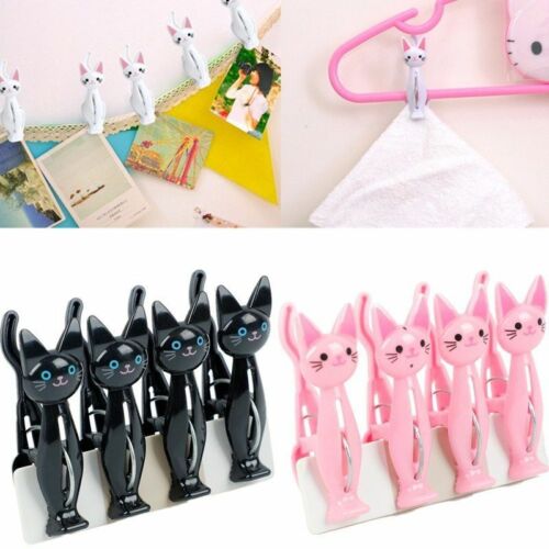 4pcs/set Plastic Cartoon Cat Clothes Pin Clips Clamps Hanging Laundry Pegs Hooks
