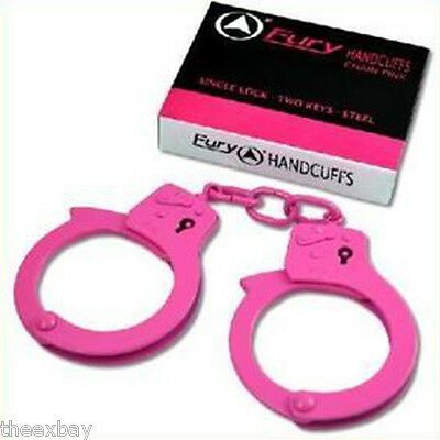 Pink Steel Hand Handcuffs Police Double Locking Real Lock Cuffs With 2 Keys