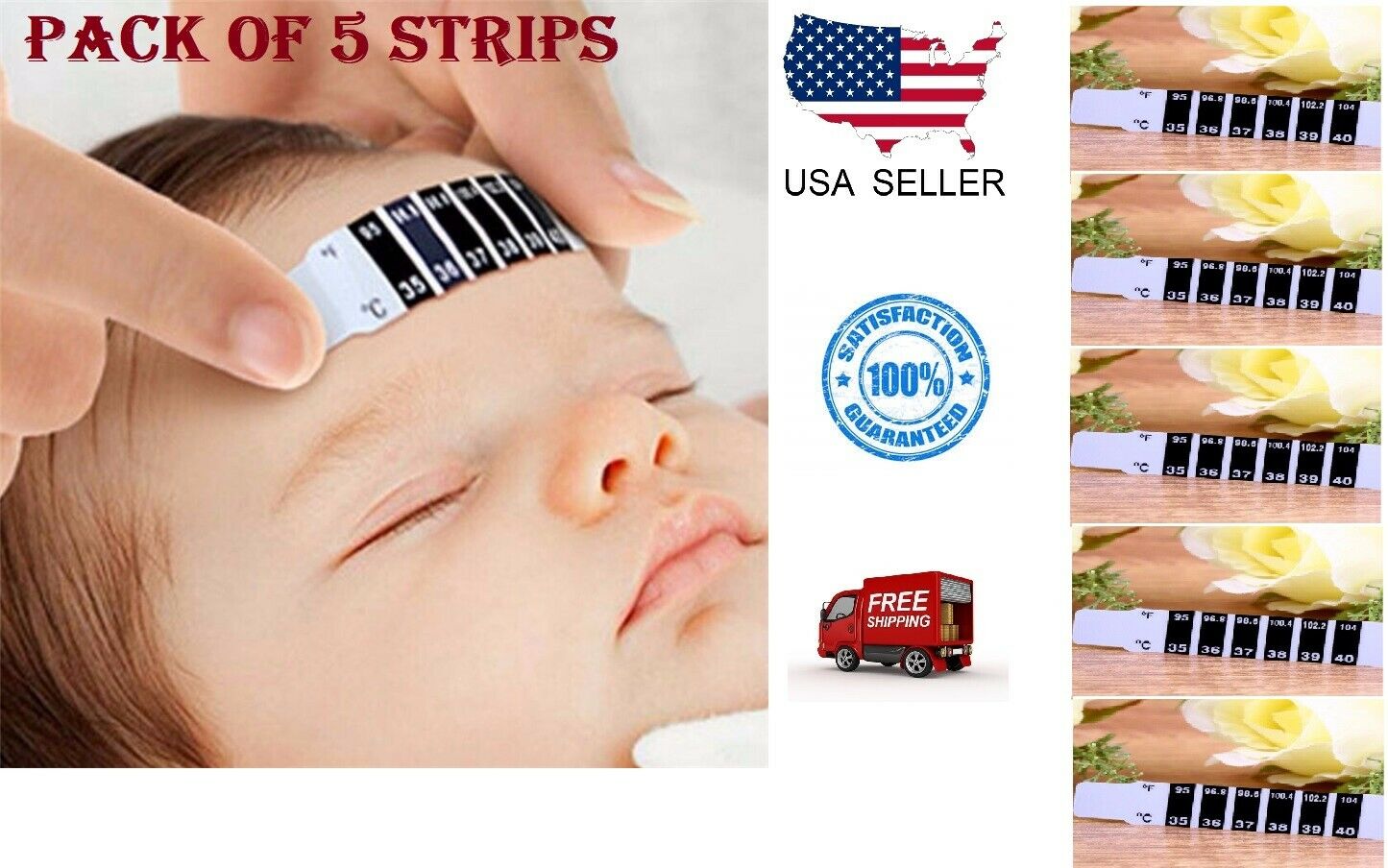 5 Forehead Thermometer Strip Fever Baby Kid Adult Test Temperature Color Change