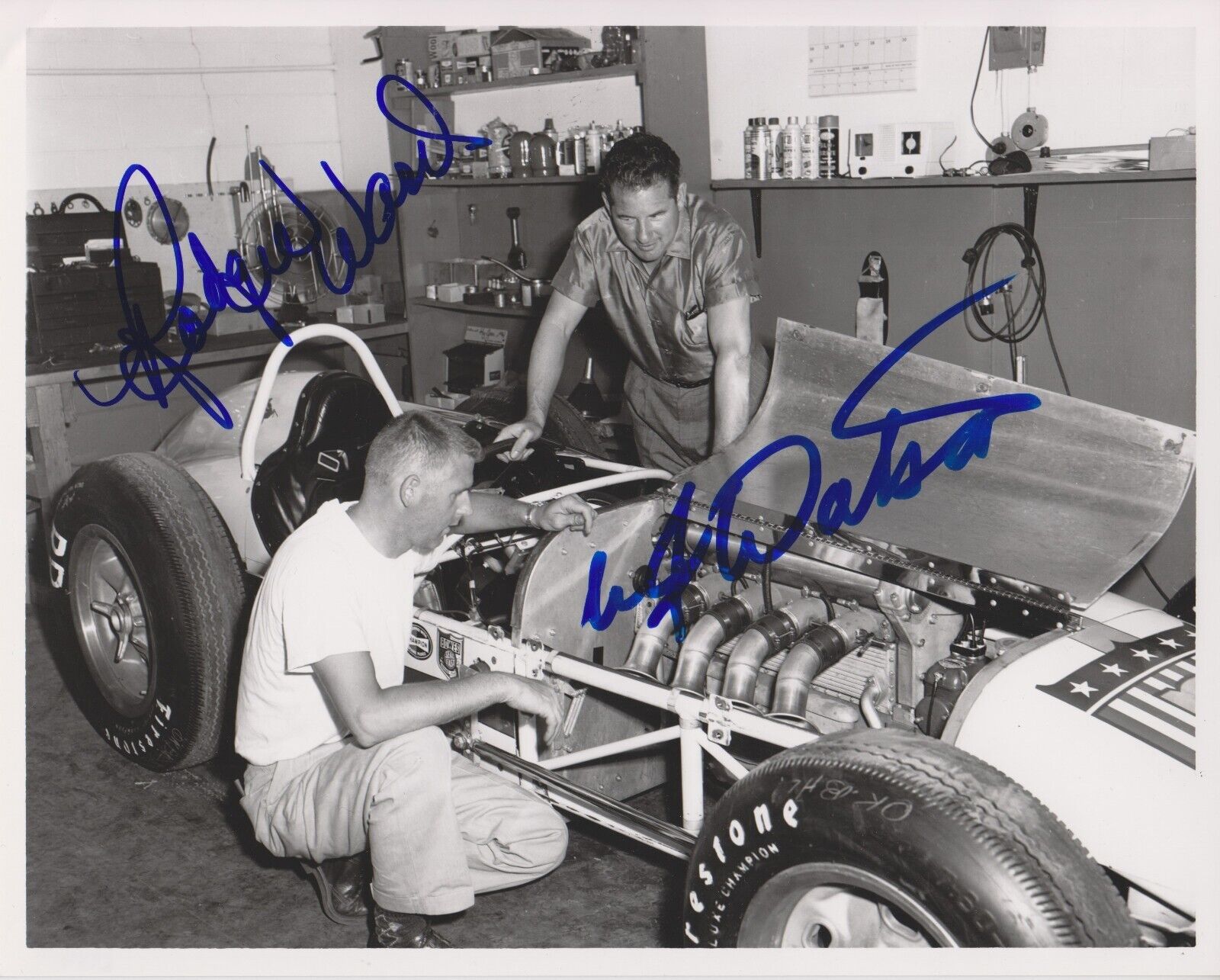 2x Indianapolis 500 Auto Race Winner Aj Watson & Rodger Ward Garage Signed Photo