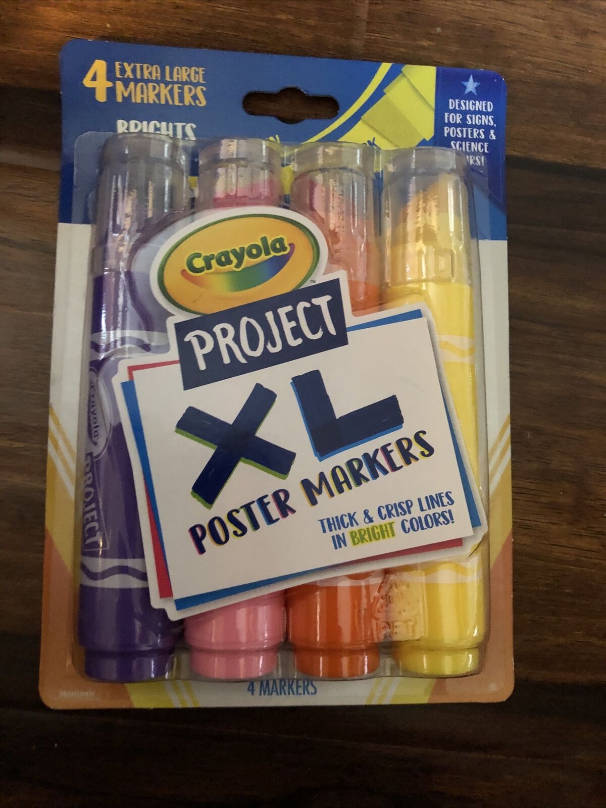 Crayola Project Xl Poster Markers, Bold & Bright Colors, 4 Pack, New