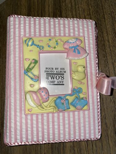 Vintage Two's Company 4" X 6"  Baby Girl/ Pink White Photo Album Holds 80 Photos