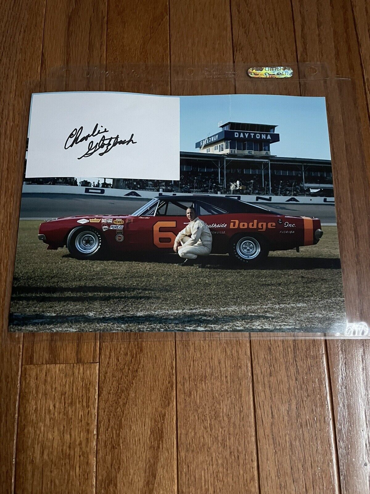 Authentic Autographed Charlie Glotzbach Index Card & Daytona 500 Photo
