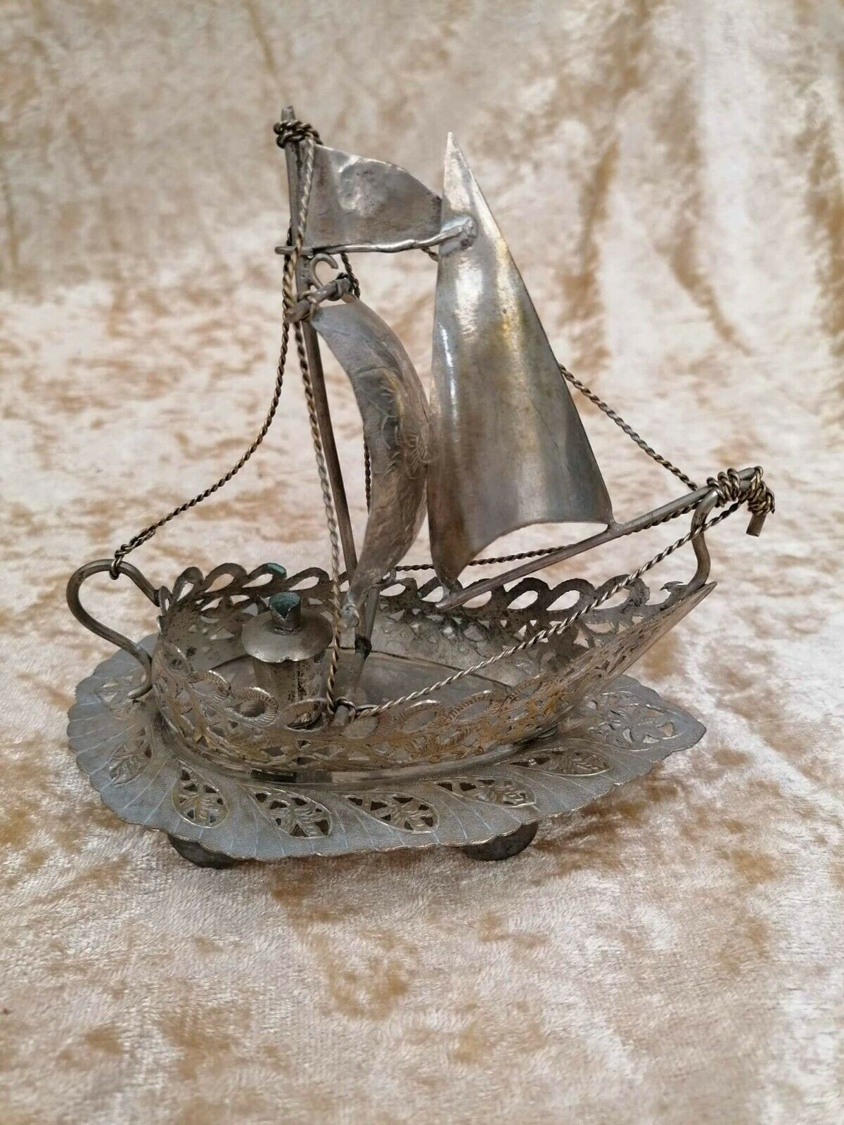 Antique Silver/plated Sailing Ship Ashtray