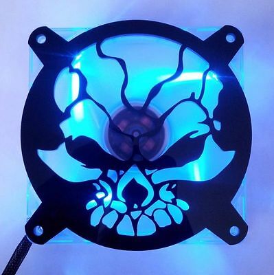 Custom 120mm Fractured Skull Computer Fan Grill Gloss Black Acrylic Cooling Mod