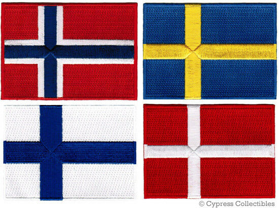 Four Scandinavia Flag Patches Embroidered Iron-on Denmark Norway Sweden Finland