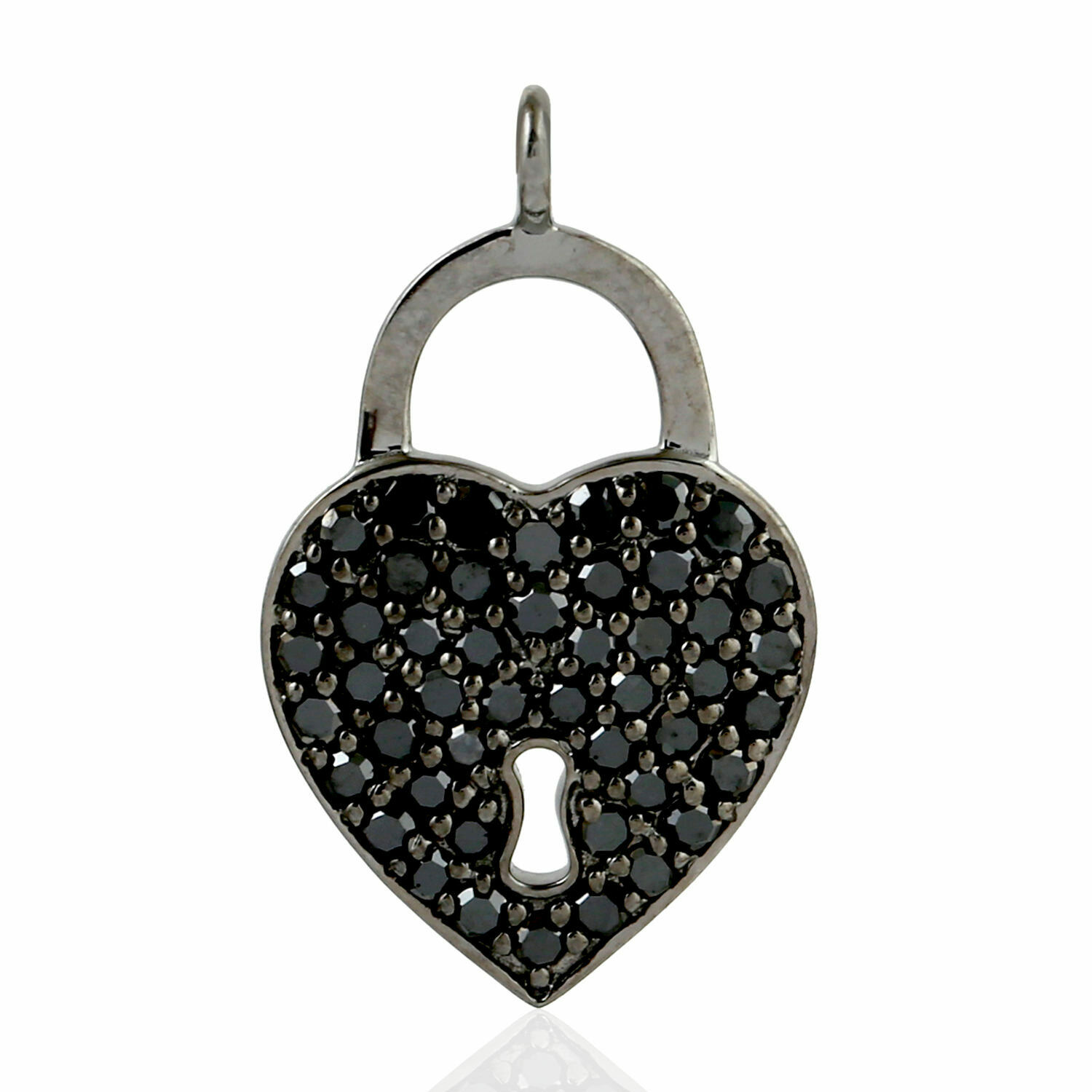 Black Diamond Heart Lock Charm Pendant Oxidized 925 Silver Jewelry