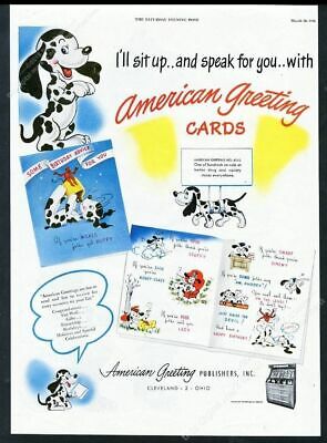 1946 Dalmatian Dog Cute Art American Greeting Cards Vintage Print Ad