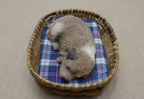 Sandicast Lil' Snoozer Sleeping Puppy Wicker Basket Cute Mint Condition