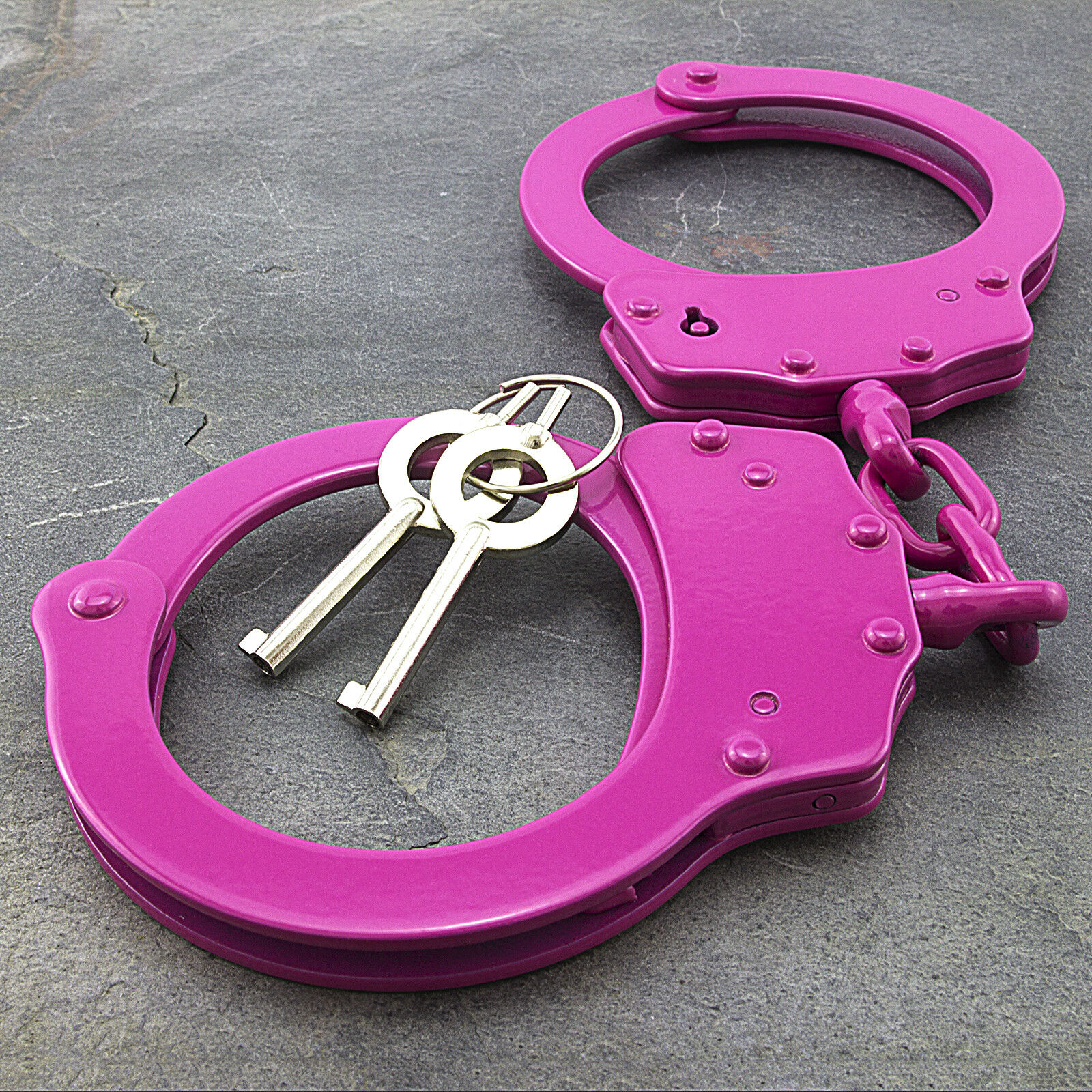 Pink Double Lock Nickel Plated Heavy Duty Stainless Steel Hand Cuffs + Keys Real