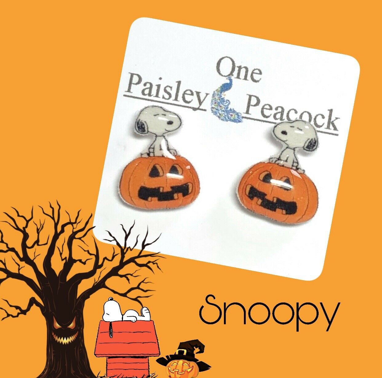 Snoopy Earrings, Pumpkin, Fall, Halloween