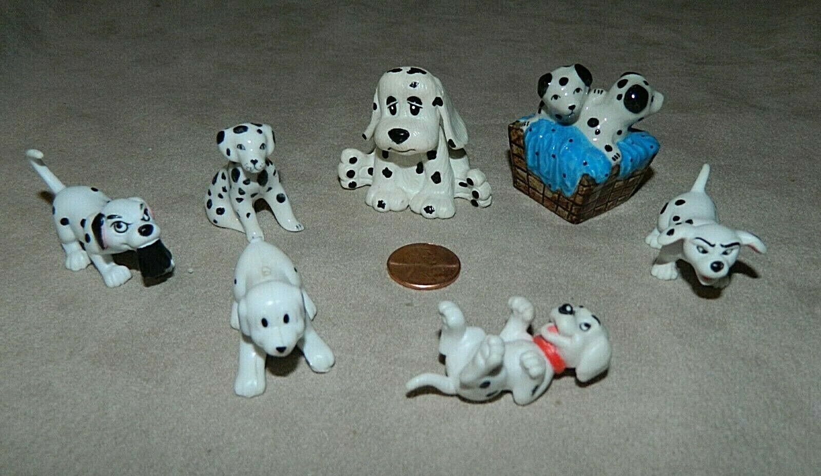 Lot Of 7 Miniature Dalmatian Figurines Toys 3 Disney + 4-pvc & Bone China? Cute