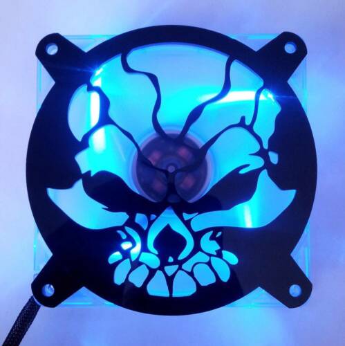 Custom 80mm Fractured Skull Computer Fan Grill Gloss Black Acrylic Cooling Cover