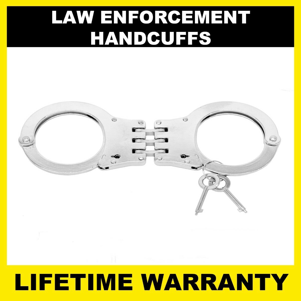 Police Handcuffs Professional Heavy Duty Metal Steel Hinged Double Lock - Silver